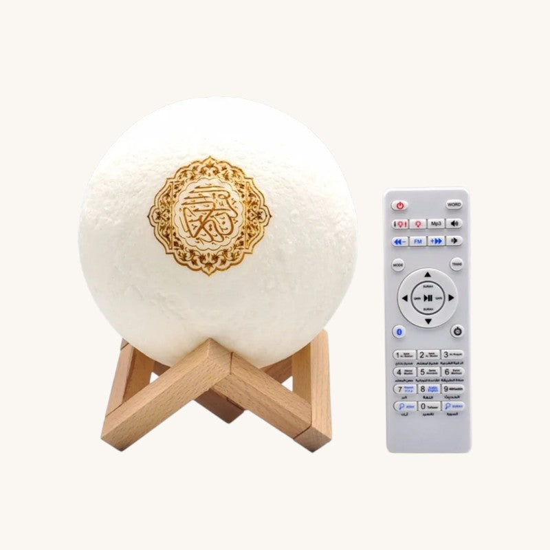 Veilleuse coranique LED globe galaxie – Coran complet, 7 couleurs & haut-parleur Bluetooth 5W – QamarNour