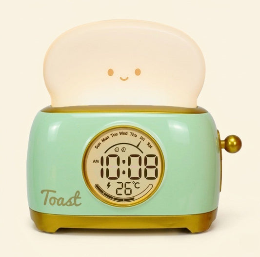 Veilleuse Enfant Réveil LED Forme Toast Kawaii, Affichage Température et Heure, Snooze – ToastiDoux