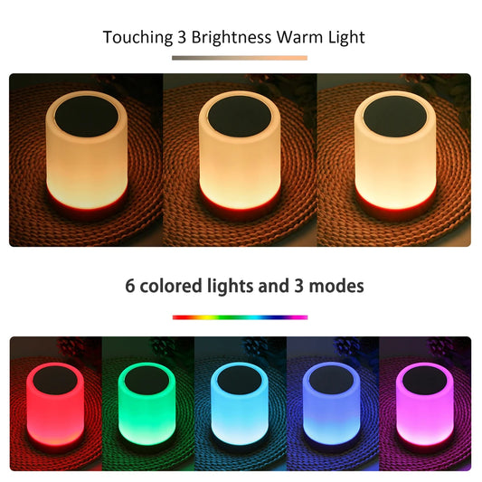 Veilleuse bébé tactile bois rechargeable – 6 couleurs RGB & 3 niveaux de luminosité – LueurTendre