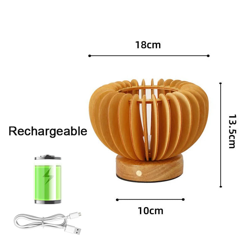Veilleuse adulte lampe pliante plissée en bois – PliLumière