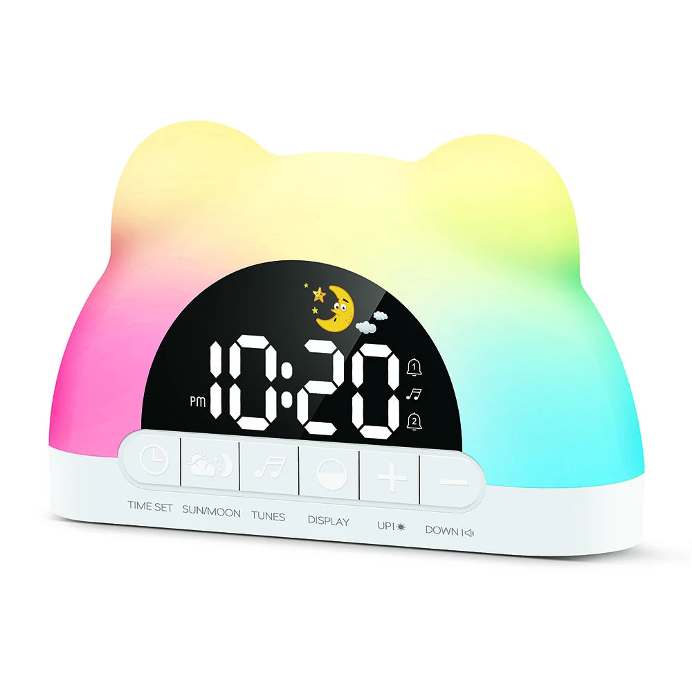 Veilleuse enfant réveil ours simulateur lever soleil – 11 couleurs & 10 sons – PetitOurs