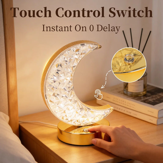 Veilleuse enfant lune cristal tactile rechargeable – 3 couleurs & luminosité réglable – LuneCristal