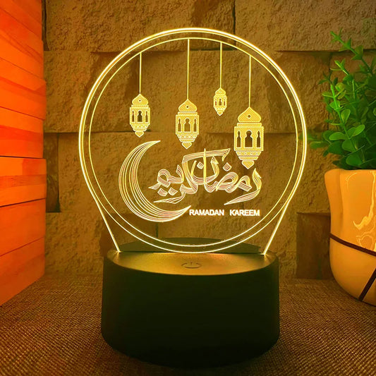 Veilleuse coranique lune 3D acrylique base noire – 16 couleurs & télécommande – QamarSafir