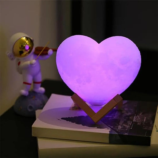 Veilleuse bébé cœur rechargeable – 16 couleurs, télécommande & socle bois – CœurLumière