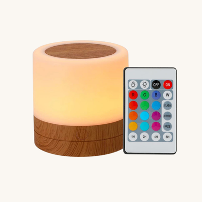 Veilleuse bébé tactile bois rechargeable – 13 couleurs, télécommande & minuterie – ChaleurBois