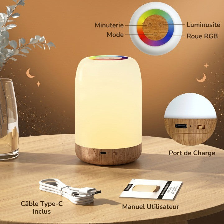 Veilleuse bébé tactile bois lumière chaude – LueurBois