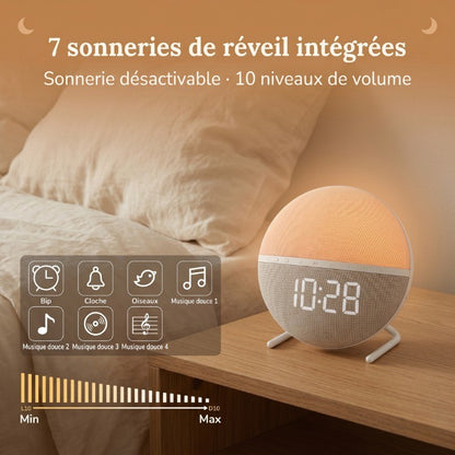 Veilleuse adulte réveil simulateur lever soleil – 7 sons naturels, 9 couleurs & minuterie 120min – SoleilDoux