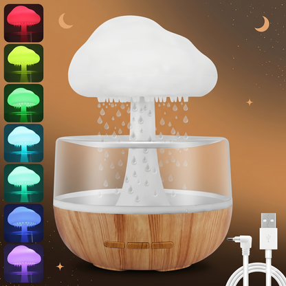 Veilleuse LED humidificateur nuage pluie – 3 niveaux luminosité, aromathérapie & batterie 1500mAh – RainCloud