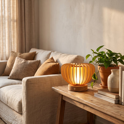 Veilleuse adulte lampe pliante plissée en bois – PliLumière