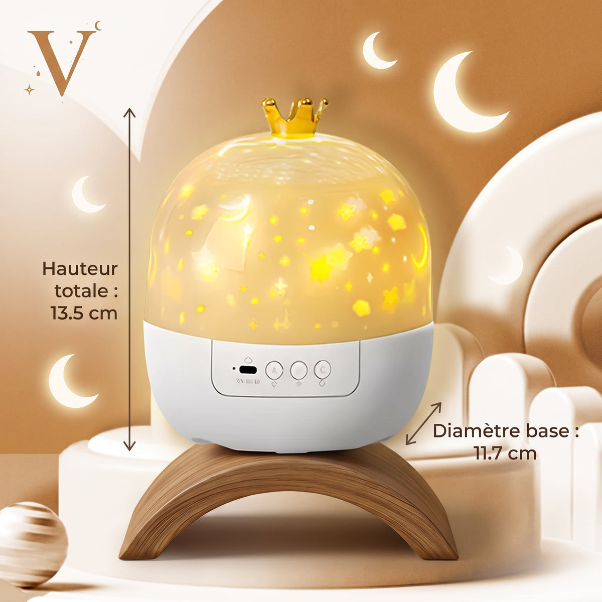 Veilleuse Bébé Projecteur Ciel Étoilé Couronne LED – Rotation 360° & Télécommande Infrarouge – CrownDream