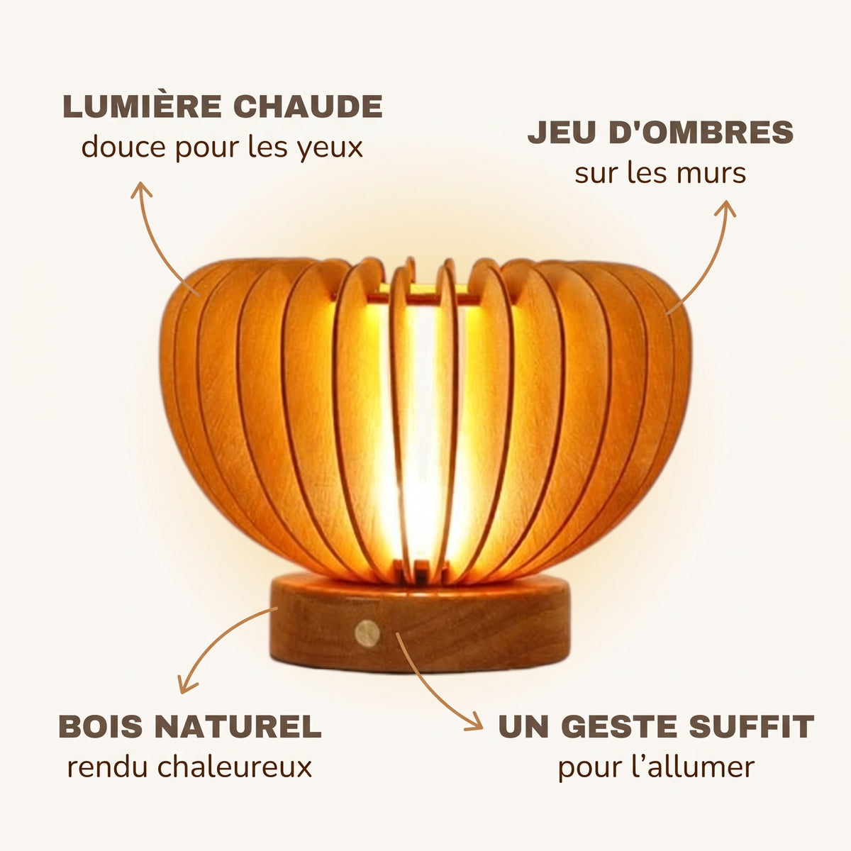 Veilleuse adulte lampe pliante plissée en bois – PliLumière