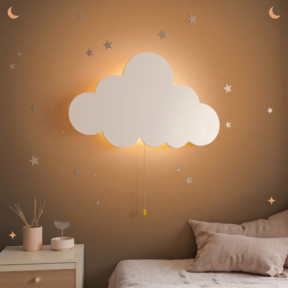 Veilleuse bébé nuage mural suspendu – Lumière chaude & design féerique chambre – NuageFlottant