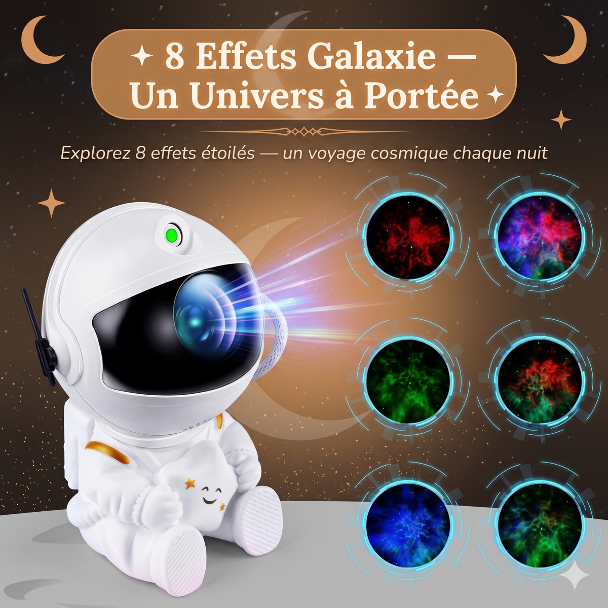 Veilleuse astronaute projecteur galaxie blanc – CosmoBlanc
