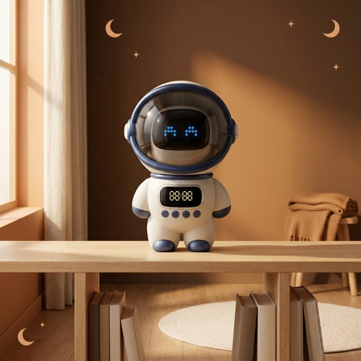 Veilleuse Robot Astronaute IA Conversationnel, Horloge Alarme Bluetooth Wi-Fi, Compagnon Bureau – AstroBot