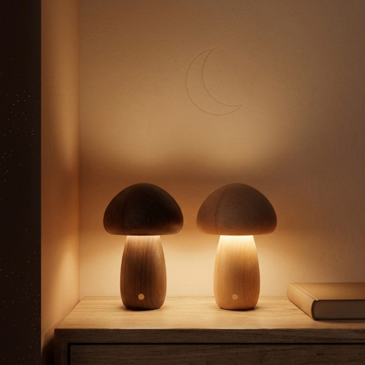 Veilleuse Enfant Champignon Bois Tactile Dimmable Rechargeable USB — LumièreForêt