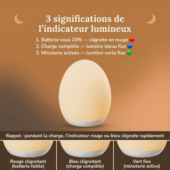 Veilleuse Bébé LED 7 Couleurs Tactile Dimmable Rechargeable USB Télécommande — LunaŒuf