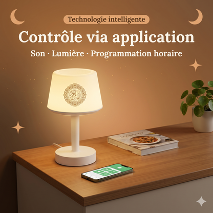 Veilleuse coranique Bluetooth rechargeable – 114 sourates, 16 récitants & télécommande – NourCoran