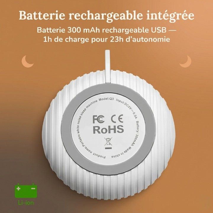 Veilleuse Bébé Bruit Blanc Rechargeable USB 10 Sons Apaisants Volume Réglable — LumiNid