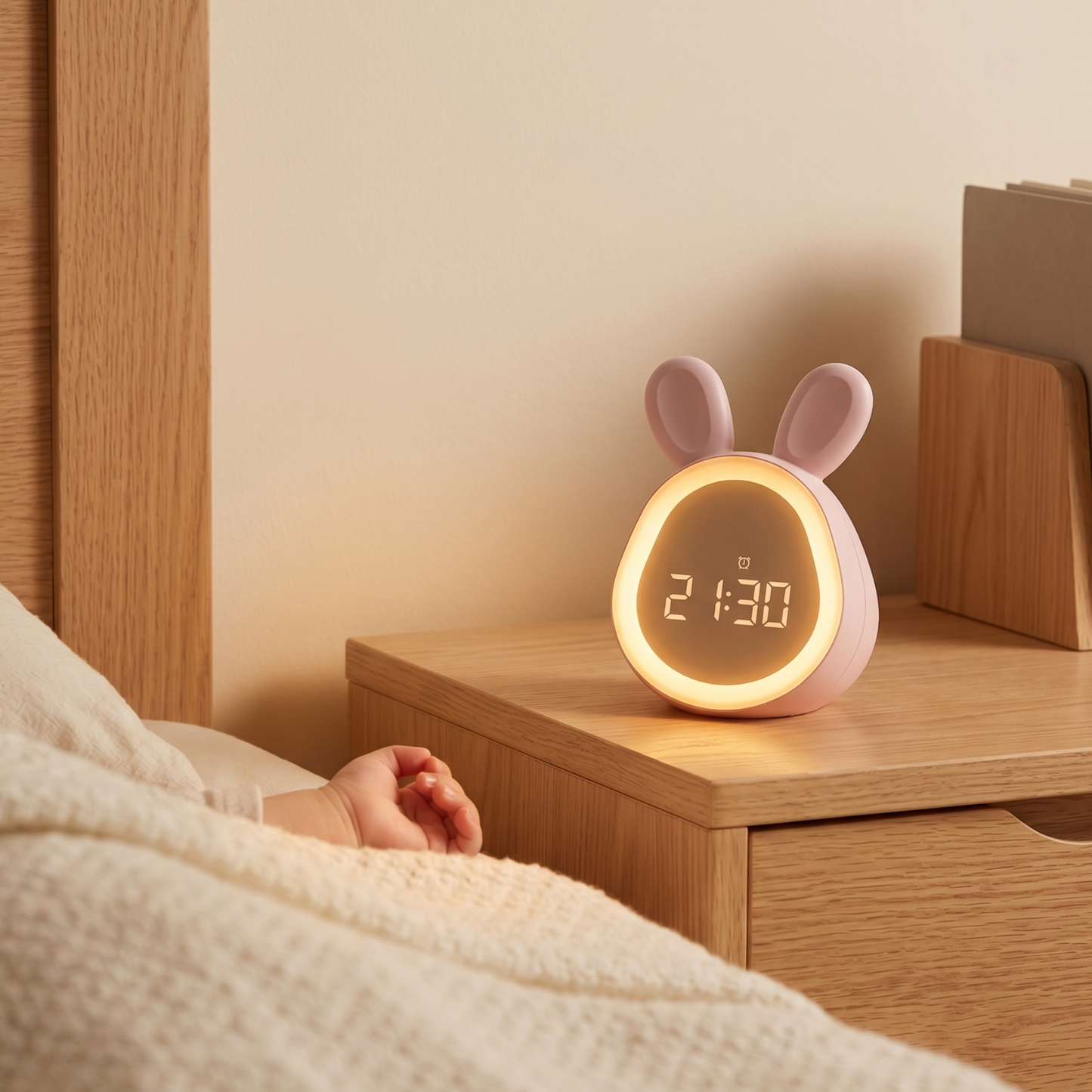 Veilleuse enfant rechargeable réveil lapin – Affichage digital & activation vocale – LapinLune