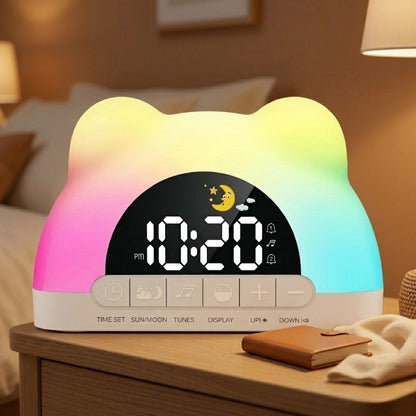 Veilleuse enfant réveil ours simulateur lever soleil – 11 couleurs & 10 sons – PetitOurs