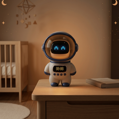 Veilleuse Robot Astronaute IA Conversationnel, Horloge Alarme Bluetooth Wi-Fi, Compagnon Bureau – AstroBot