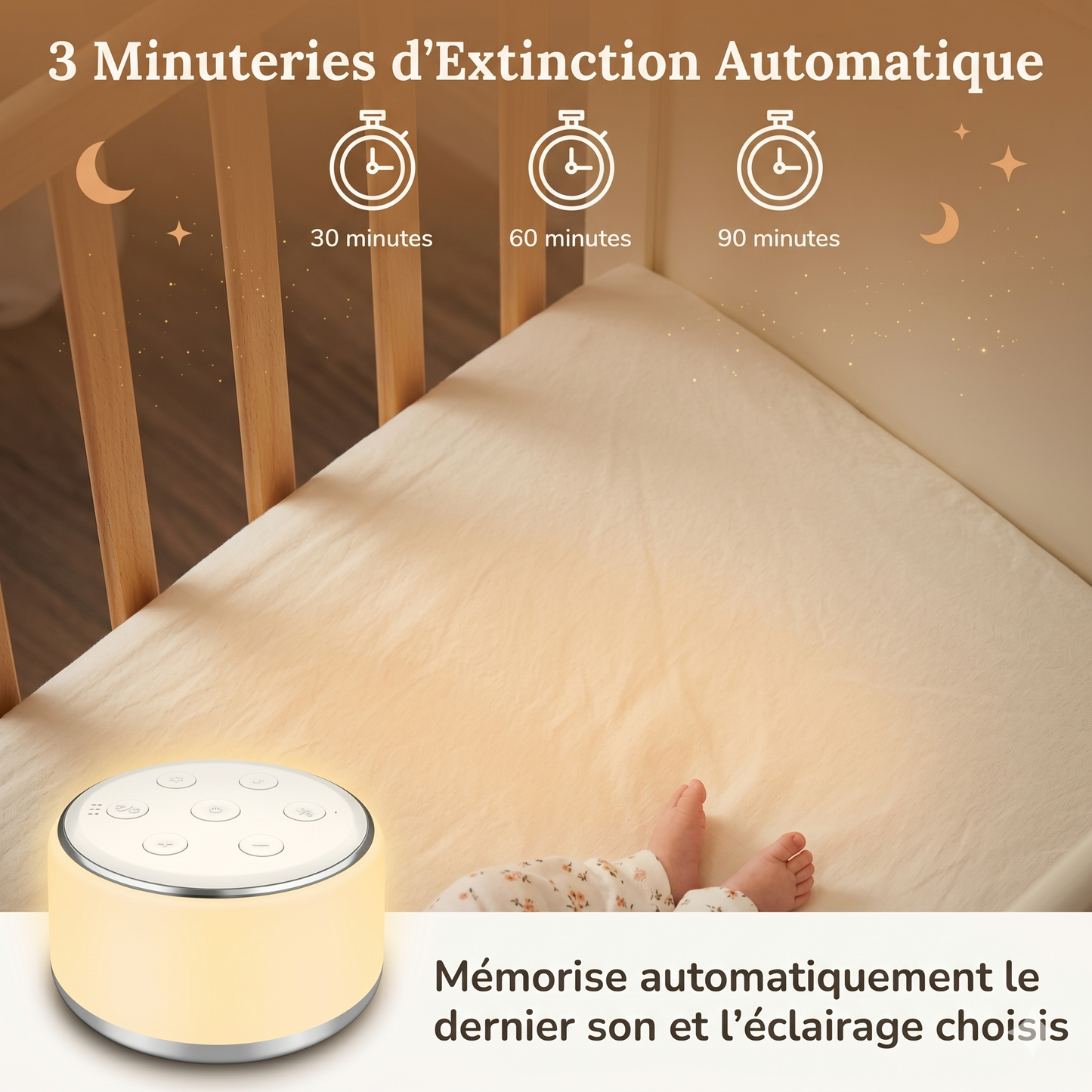 Veilleuse Bébé Machine Bruit Blanc 34 Sons 7 Couleurs Minuterie Rechargeable USB-C — SawtLuna