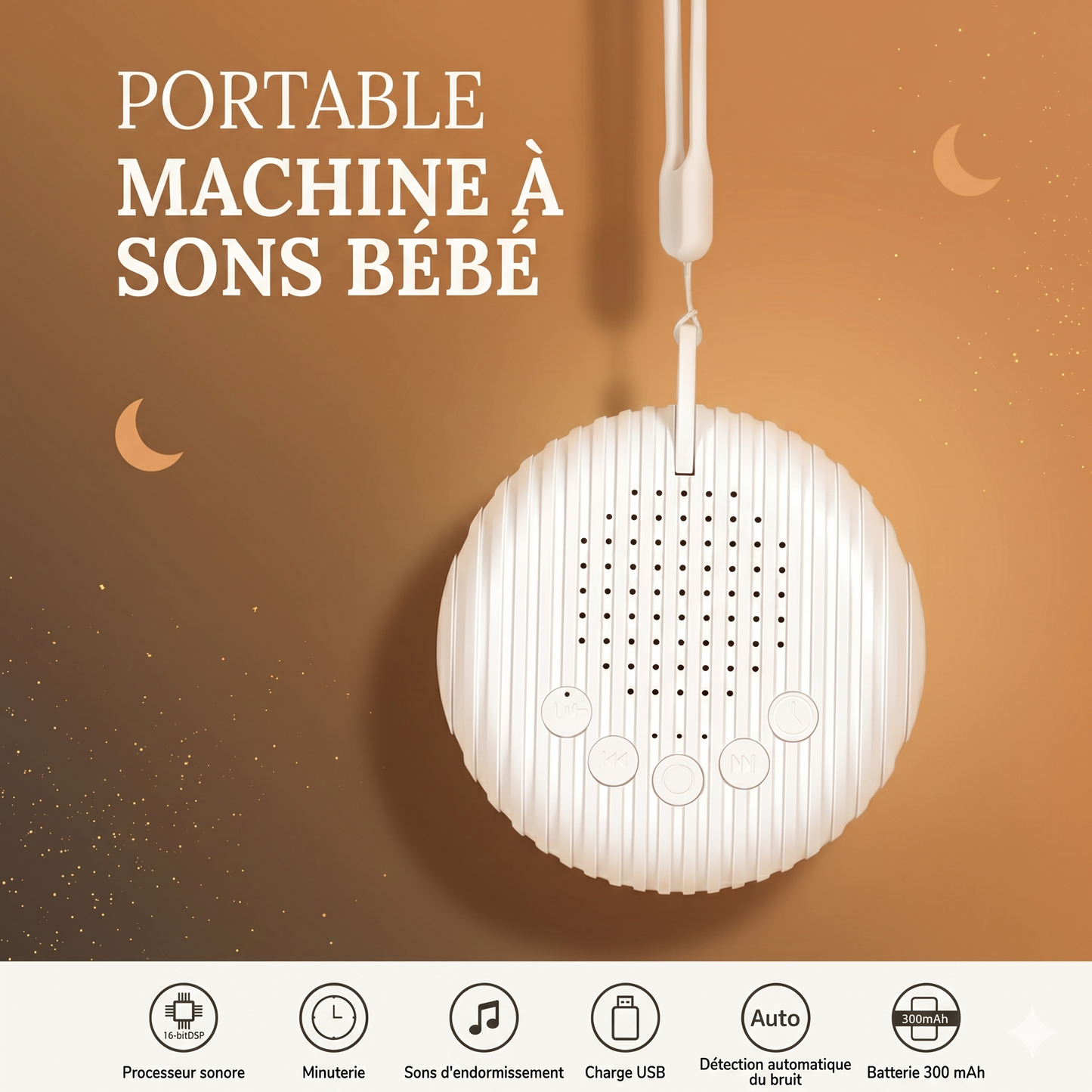 Veilleuse Bébé Bruit Blanc Rechargeable USB 10 Sons Apaisants Volume Réglable — LumiNid