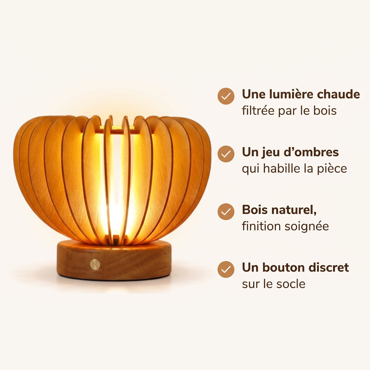 Veilleuse adulte lampe pliante plissée en bois – PliLumière
