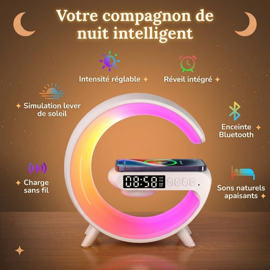 Veilleuse Adulte RGB Chargeur Sans Fil 15W Bluetooth Enceinte Réveil 9 Modes — DiwaRGB
