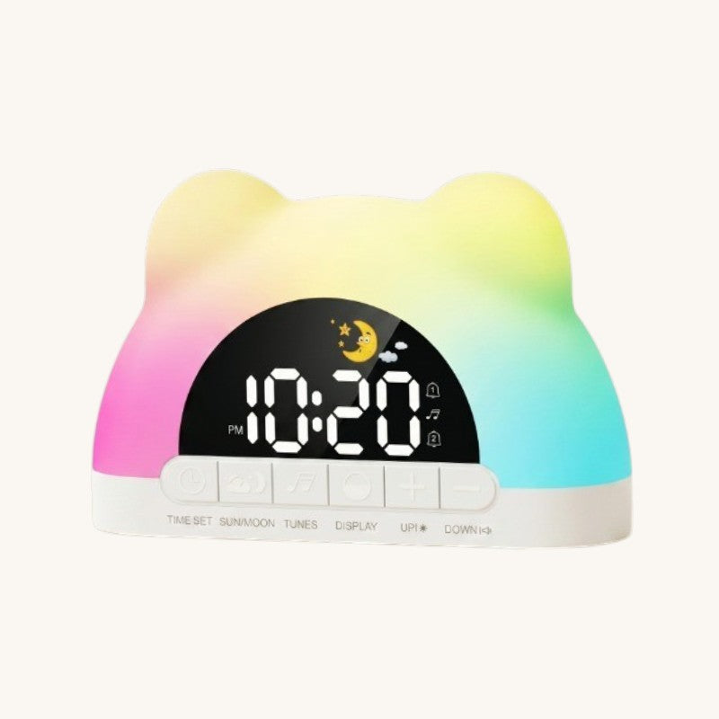 Veilleuse enfant réveil ours simulateur lever soleil – 11 couleurs & 10 sons – PetitOurs