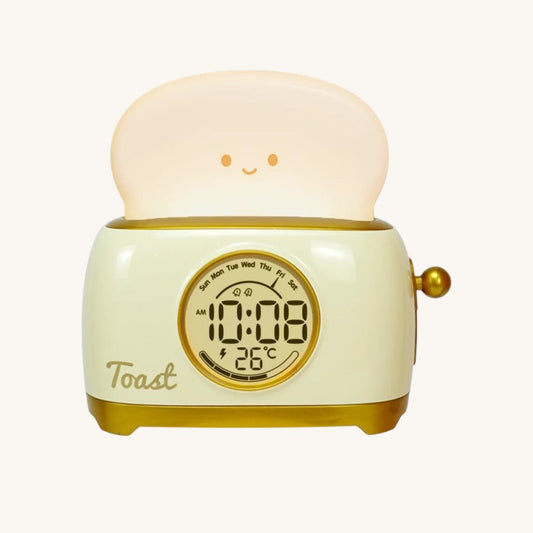 Veilleuse Enfant Réveil LED Forme Toast Kawaii, Affichage Température et Heure, Snooze – ToastiDoux