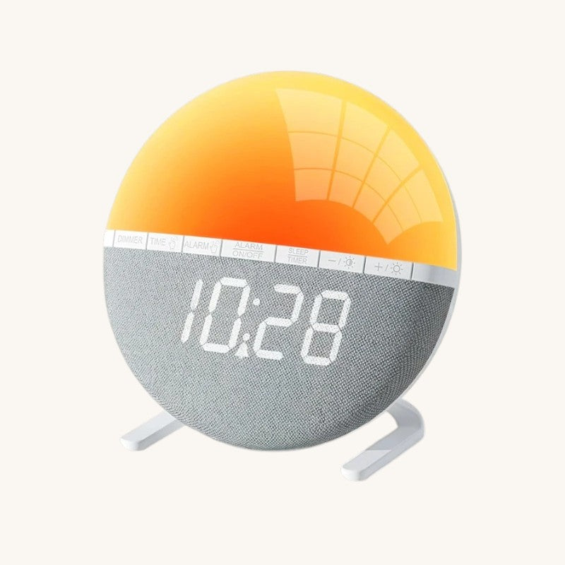 Veilleuse adulte réveil simulateur lever soleil – 7 sons naturels, 9 couleurs & minuterie 120min – SoleilDoux