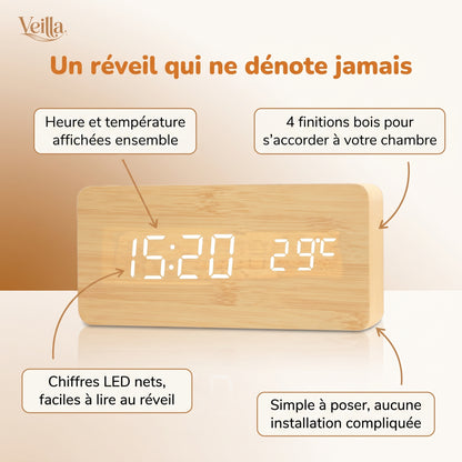 Veilleuse adulte réveil bois LED – ChronoBois