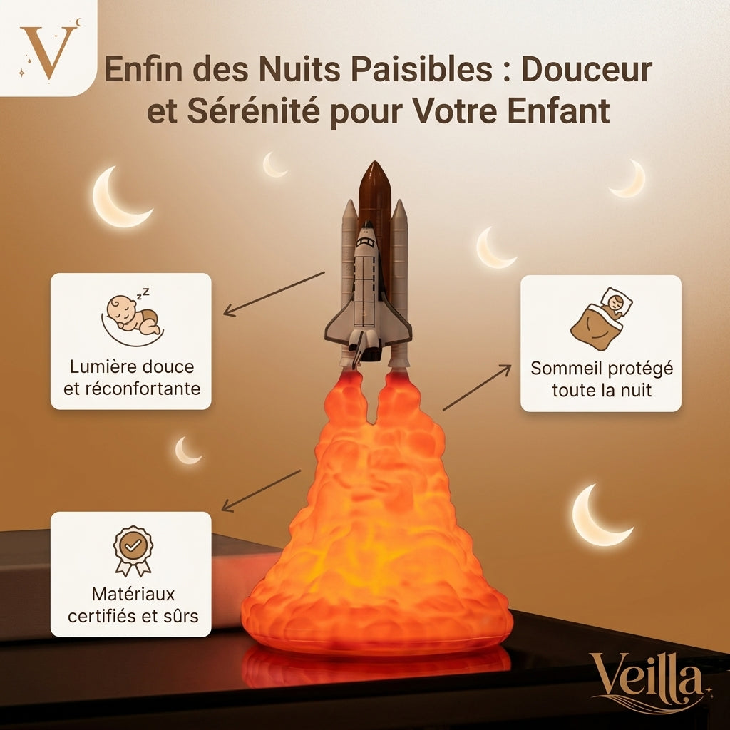 Veilleuse Astronaute Projecteur Navette Spatiale LED – Impression 3D Rechargeable USB – SpaceLaunch