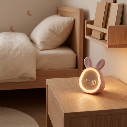 Veilleuse enfant rechargeable réveil lapin – Affichage digital & activation vocale – LapinLune