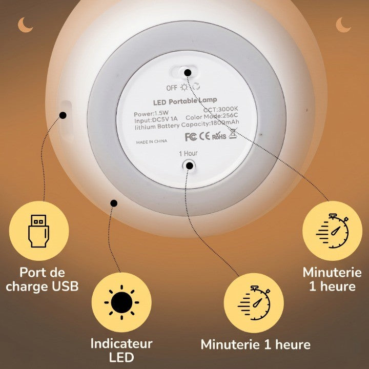 Veilleuse Bébé LED 7 Couleurs Tactile Dimmable Rechargeable USB Télécommande — LunaŒuf