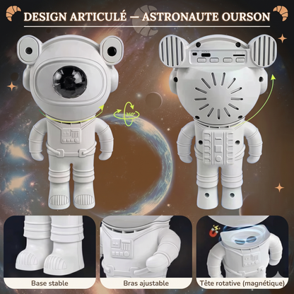 Veilleuse astronaute projecteur LED galaxie – 82 effets, rotation 360°, Bluetooth & télécommande – CosmoBear