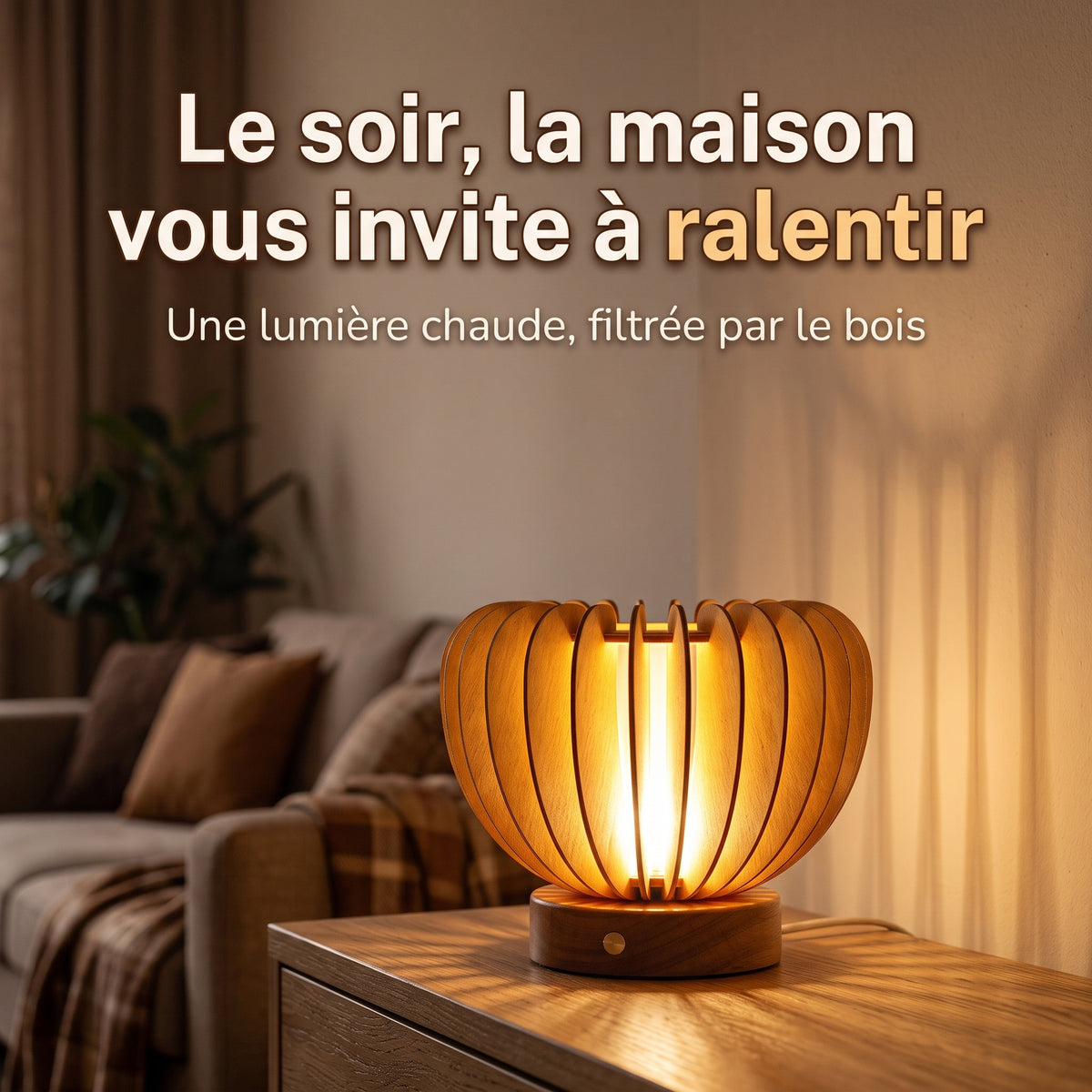 Veilleuse adulte lampe pliante plissée en bois – PliLumière