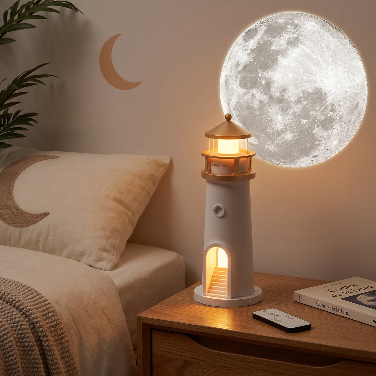 Veilleuse LED Phare Projecteur Lune Bruit Blanc — FanarLune