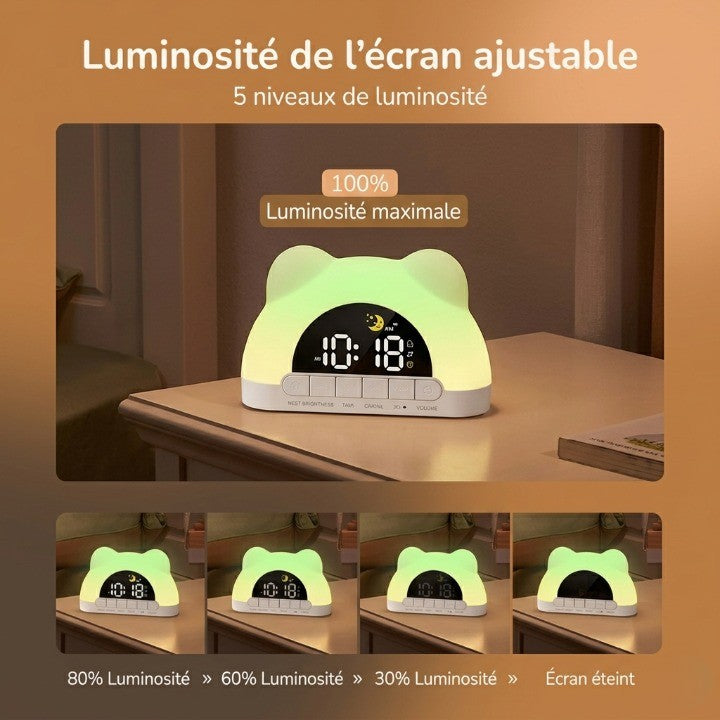 Veilleuse enfant réveil ours simulateur lever soleil – 11 couleurs & 10 sons – PetitOurs