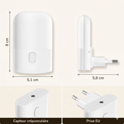 Veilleuse prise LED capteur automatique – 4 niveaux de luminosité & lumière chaude 2700K – LumiSoft