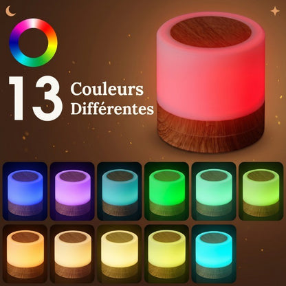 Veilleuse bébé tactile bois rechargeable – 13 couleurs, télécommande & minuterie – ChaleurBois