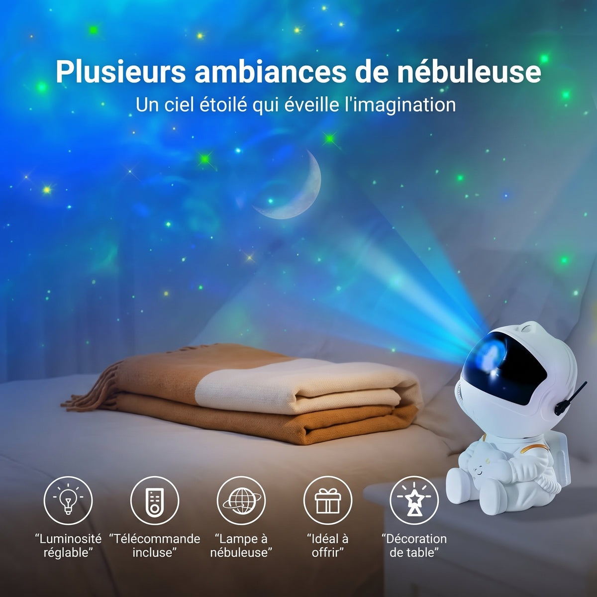 Veilleuse astronaute projecteur galaxie blanc – CosmoBlanc