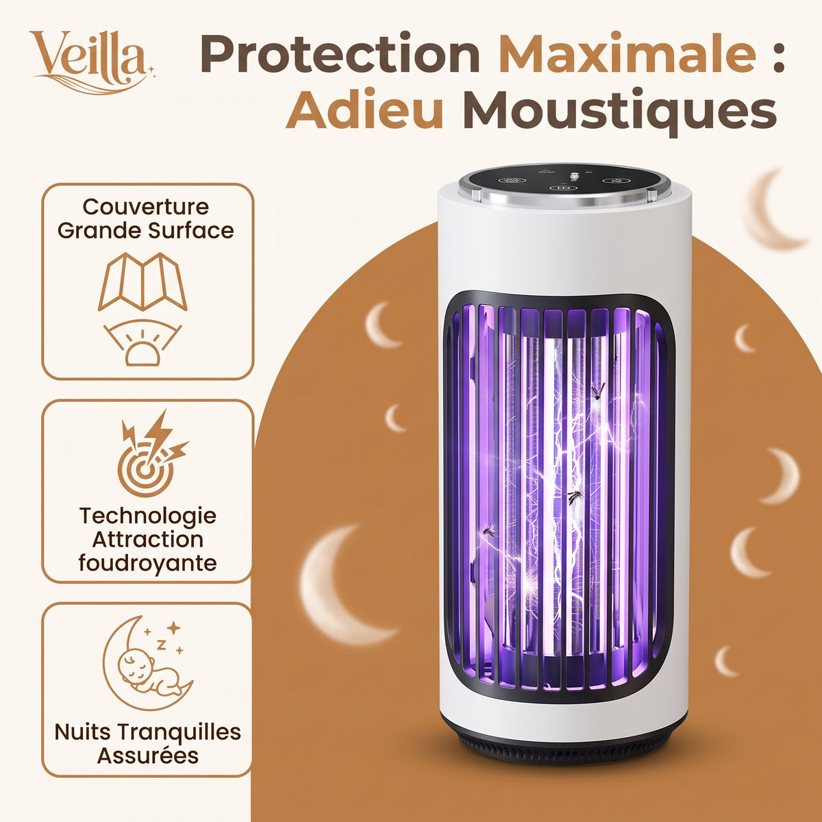 Veilleuse Anti-Moustique UV Rechargeable USB – Piège Silencieux 360° & Éclairage Doux – BugNight