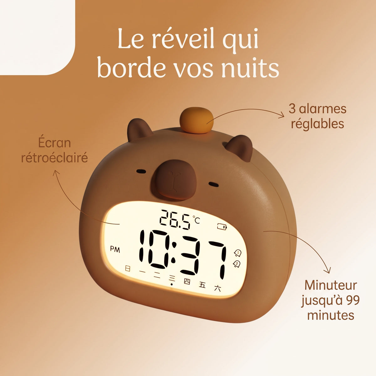 Veilleuse enfant capybara réveil tactile rechargeable – ChronoCapy