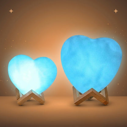 Veilleuse bébé cœur rechargeable – 16 couleurs, télécommande & socle bois – CœurLumière