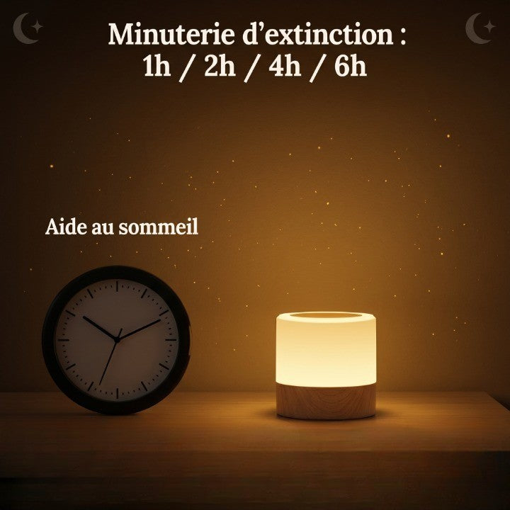 Veilleuse bébé tactile bois rechargeable – 13 couleurs, télécommande & minuterie – ChaleurBois