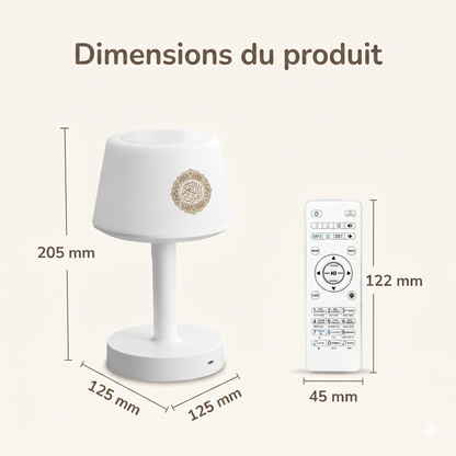 Veilleuse coranique Bluetooth rechargeable – 114 sourates, 16 récitants & télécommande – NourCoran