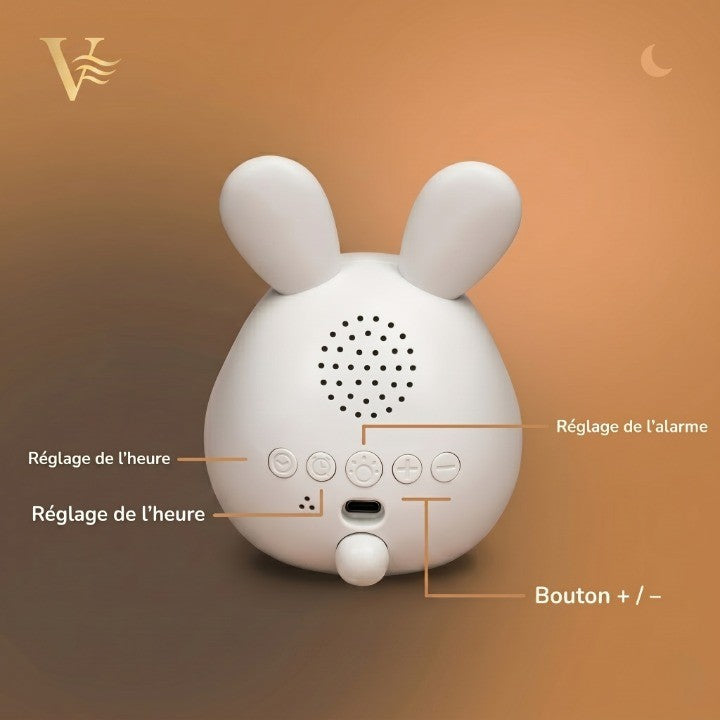 Veilleuse enfant rechargeable réveil lapin – Affichage digital & activation vocale – LapinLune