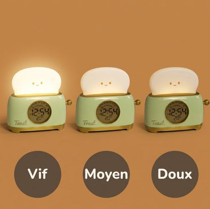Veilleuse Enfant Réveil LED Forme Toast Kawaii, Affichage Température et Heure, Snooze – ToastiDoux